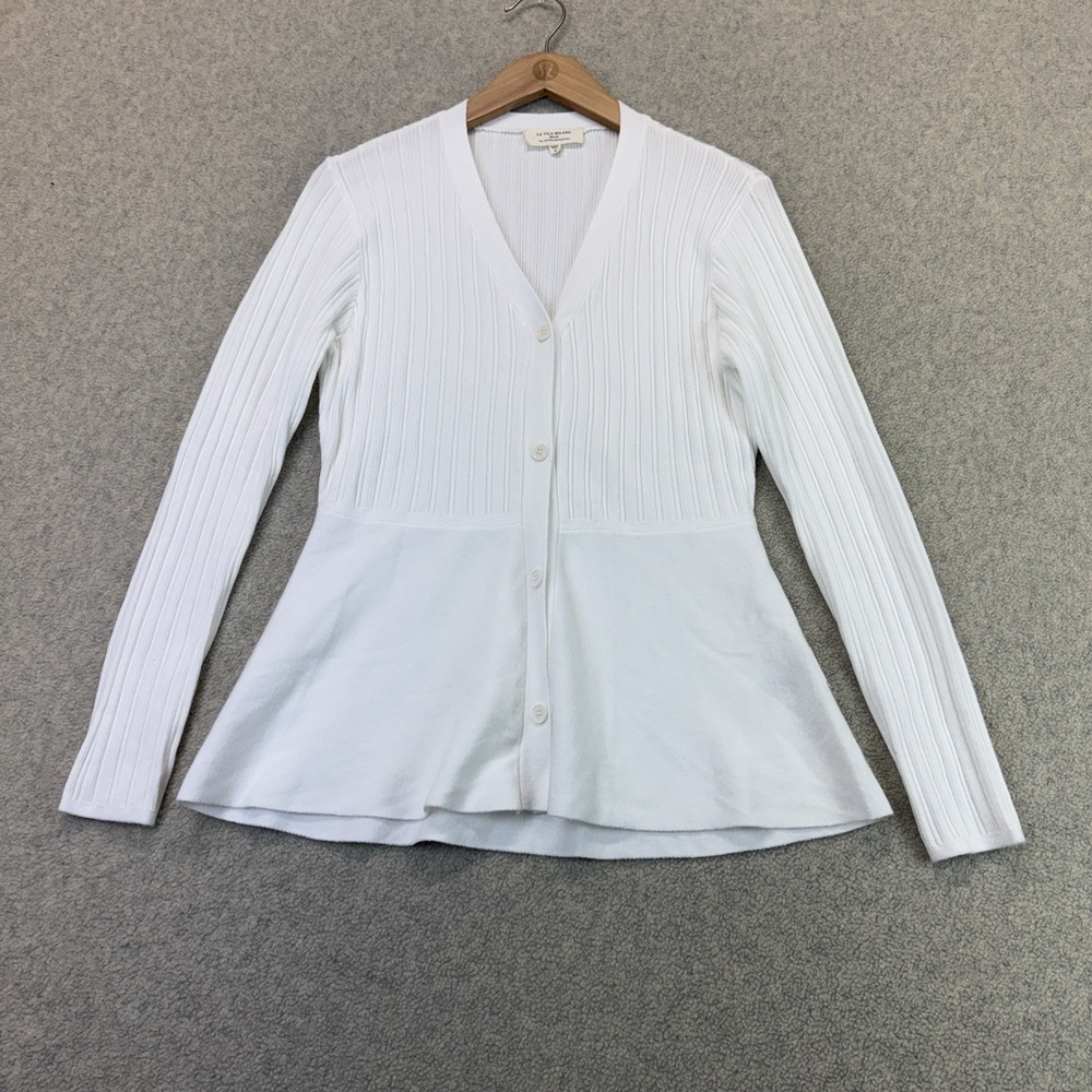 La Vila Milano Women's Ribbed Knit Peplum Cardigan White Size S